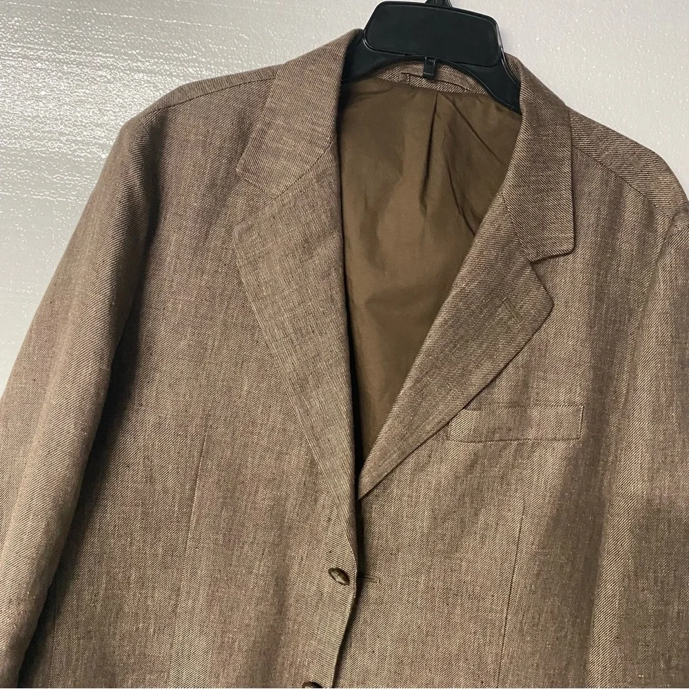 Talbots For Men Blazer Sport Jacket L Brown 100% Linen 3 Button Business Casual
